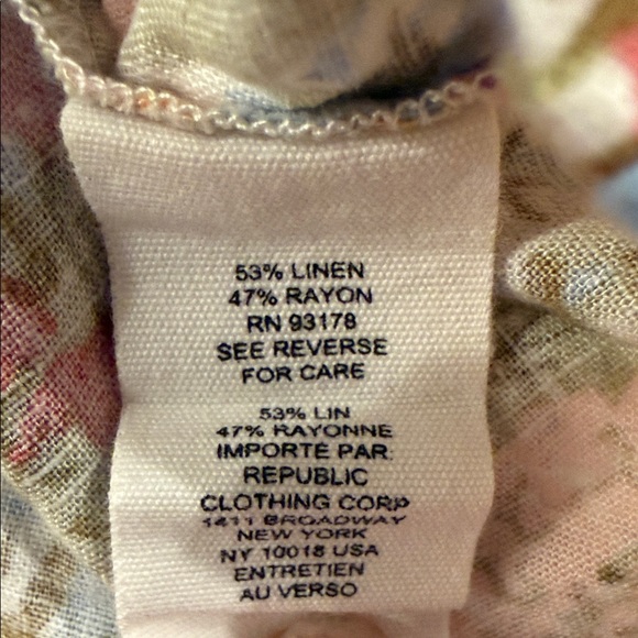 Floral Linen Blend Button Front Tie Waist Crop Shirt Short Sleeve Women’s - Picture 2 of 4